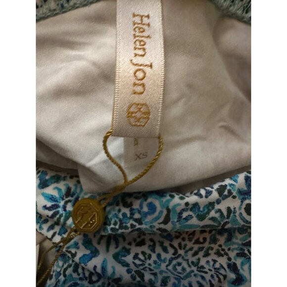 Helen Jon Midi Bandeau Tankini Top + Bottoms Vibrant Blue Tile Print XS Set NWT - Picture 5 of 12